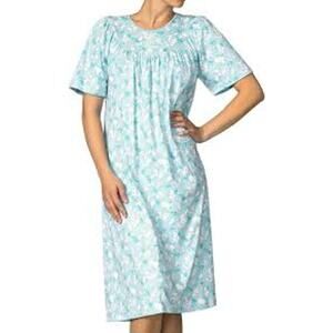 CALIDA Short Sleeve Soft Cotton Nightdress in Blue Floral Azurite Style 33000 XS